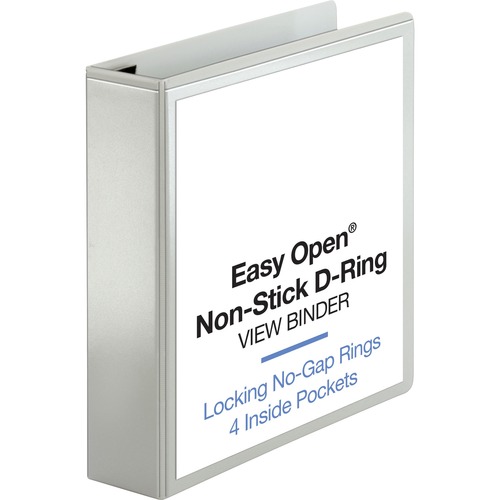 Business Source Locking D-Ring View Binder - 2" Binder Capacity - Letter - 8 1/2" x 11" Sheet Size - 500 Sheet Capacity - D-Ring Fastener(s) - 4 Inside Front & Back Pocket(s) - Polypropylene, Chipboard - White - Recycled - Acid-free, Non-glare, Clear Over = BSN26959