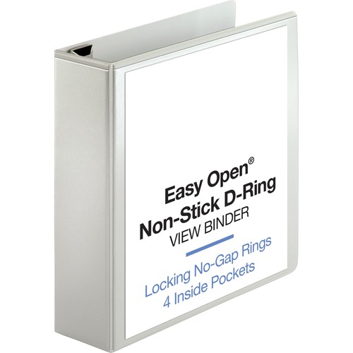 Business Source Locking D-Ring View Binder - 3" Binder Capacity - Letter - 8 1/2" x 11" Sheet Size - 650 Sheet Capacity - D-Ring Fastener(s) - 4 Inside Front & Back Pocket(s) - Polypropylene, Chipboard - White - Recycled - Acid-free, Non-glare, Clear Over - Presentation / View Binders - BSN26961