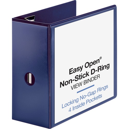 Business Source Navy D-ring Binder - 5" Binder Capacity - Letter - 8 1/2" x 11" Sheet Size - D-Ring Fastener(s) - 4 Pocket(s) - Polypropylene - Navy - Clear Overlay, Non-stick, Ink-transfer Resistant, Locking Ring - 1 Each