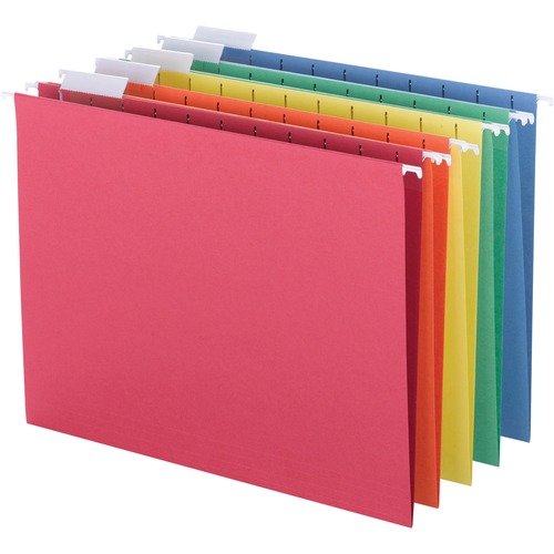 Business Source 1/5 Tab Cut Letter Recycled Hanging Folder - 8 1/2" x 11" - Top Tab Location - Blue, Green, Orange, Red, Yellow - 10% Recycled - 25 / Box - Color Hanging Folders - BSN5215AST