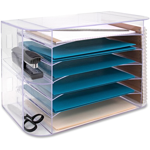 Business Source 6-tray Jumbo Desk Sorter - 3 Pocket(s) - 6 Compartment(s) - 12.3" Height x 18.1" Width x 10" DepthDesktop - Clear - 1 Each