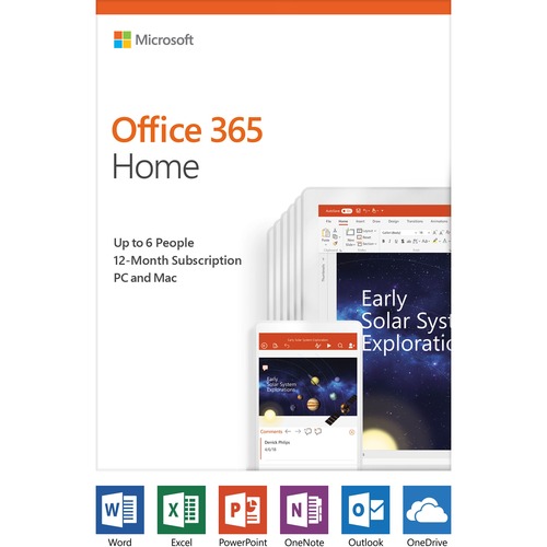 Microsoft Office 365 Home - Subscription - Up to 6 PC/Mac, Up to 6 User - 1 Year - Medialess, Product Key Card (PKC)