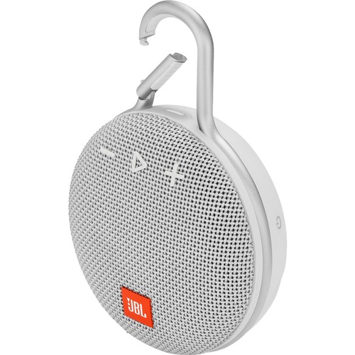 JBL Clip 3 Portable Bluetooth Speaker System - White - 120 Hz to 20 kHz - Battery Rechargeable - USB