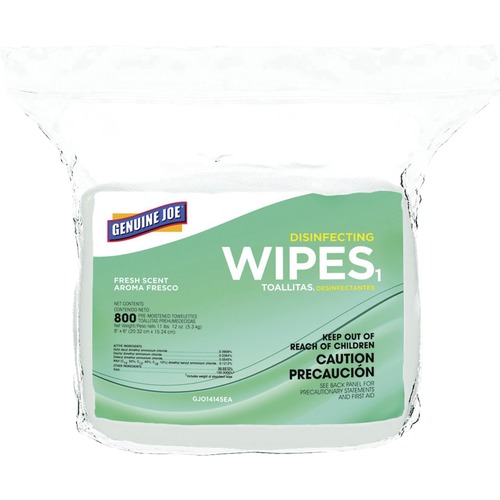 Genuine Joe Disinfecting Cleaning Wipes - Ready-To-Use Wipe - 800 / Bag - White