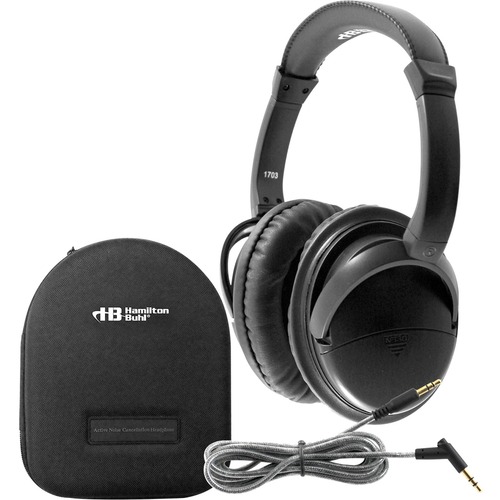 Hamilton Buhl Deluxe Active Noise-Cancelling Headphones with Case - Stereo - Mini-phone (3.5mm) - Wired - 30 Ohm - 50 Hz 20 kHz - Over-the-ear - Binaural - Ear-cup - 5 ft Cable - Noise Canceling