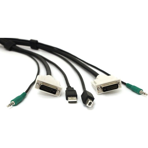 Black Box DVI KVM Cable - USB A-B, 3.5mm Audio, 6-ft. (1.8-m) - 6 ft KVM Cable for KVM Switch - First End: 1 x 25-pin DVI-D Digital Video - Male, 1 x 4-pin USB 2.0 Type A - Male, 1 x Mini-phone Audio - Male - Second End: 1 x 25-pin DVI-D Digital Video - M