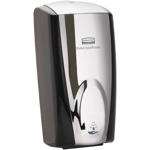 Rubbermaid AutoFoam Dispenser - Black/Chrome - Automatic - 1.10 L Capacity - Support 4 x C Battery - Touch-free, Refill Indicator, Low Battery Indicator, Key Lock, Durable - Black, Chrome - Liquid Soap / Sanitizer Dispensers - RUBFG750411