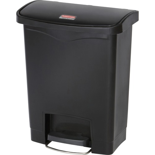 Rubbermaid Commercial Slim Jim 8-gallon Step-On Container - Step-on Opening - 8 gal Capacity - Rectangular - Durable, Hinged, Contoured Edge, Easy to Clean, Fingerprint Resistant - 21.1" Height x 10.7" Width - Resin, Plastic, Stainless Steel - Black - 1 E