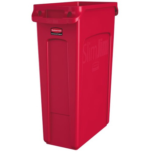 Rubbermaid Slim Jim Rectangular Polyethylene Vented Waste Receptacle, 23 Gallons, Red - 23 gal Capacity - Rectangular - Long Lasting, Rugged, Handle, Reinforced - Linear Low-Density Polyethylene (LLDPE) - Red - 1
