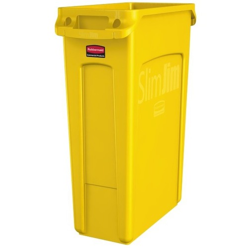Rubbermaid Slim Jim Rectangular Polyethylene Vented Waste Receptacle, 23 Gallons, Yellow - 23 gal Capacity - Rectangular - Long Lasting, Rugged, Handle, Reinforced - 25" Height x 11" Width x 22" Depth - Linear Low-Density Polyethylene (LLDPE) - Yellow - 1