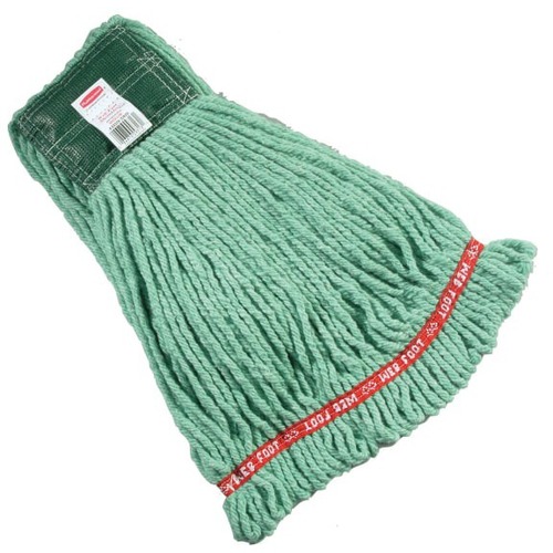 Rubbermaid Premium Web Foot Shrinkless Wet Mop, Medium 5" Headband, Green - Medium - 1Each