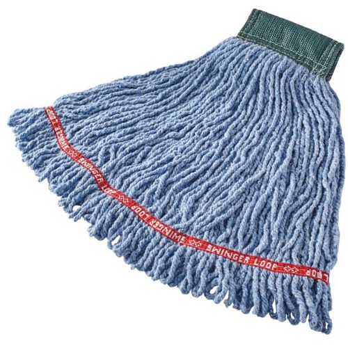 Rubbermaid Wet Mop Head, Swinger Loop Shrinkless, Cotton Blend, Blue, Case Of 6 - Cotton, Synthetic Yarn, Fabric - 6 / Case