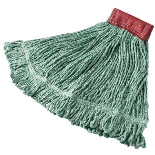 Rubbermaid Wet Mop Head, Super Stitch, Cotton Blend, Green, Case Of 6 - Cotton, Synthetic Yarn, Fabric - 6 / Case