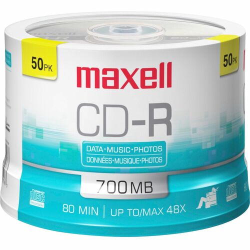 Maxell CD Recordable Media - CD-R - 48x - 700 MB - 50 Pack Spindle - 120mm - 1.33 Hour Maximum Recording Time - CD Media - MAX648250