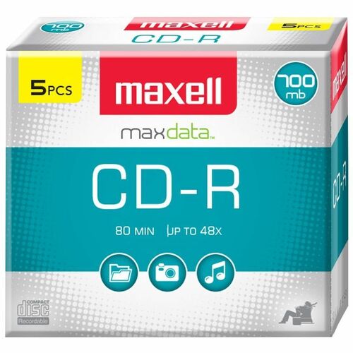 Maxell CD Recordable Media - CD-R - 48x - 700 MB - 5 Pack Slim Jewel Case - 120mm - 1.33 Hour Maximum Recording Time