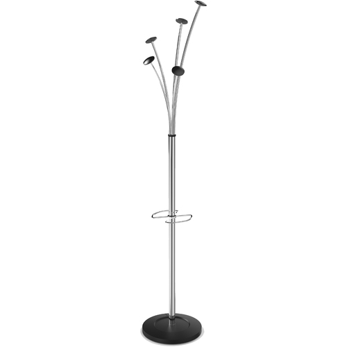 Alba Festival Coat Stand - 5 Pegs - 73.6" Height - for Coat, Umbrella, Garment - Steel - Metallic Silver - 1 Each