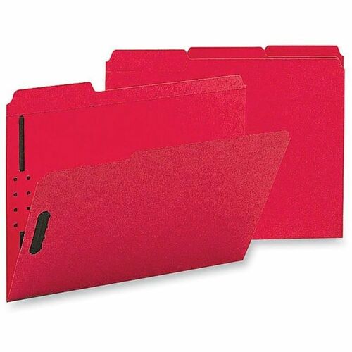 Business Source 1/3 Tab Cut Letter Recycled Fastener Folder - 8 1/2" x 11" - 3/4" Expansion - 2 Fastener(s) - 2" Fastener Capacity - Top Tab Location - Assorted Position Tab Position - Red - 10% Recycled - 50 / Box