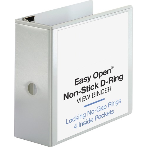 Business Source Locking D-Ring View Binder - 5" Binder Capacity - Letter - 8 1/2" x 11" Sheet Size - 925 Sheet Capacity - D-Ring Fastener(s) - 4 Inside Front & Back Pocket(s) - Polypropylene-covered Chipboard - White - Recycled - Locking Ring, Non-glare, 