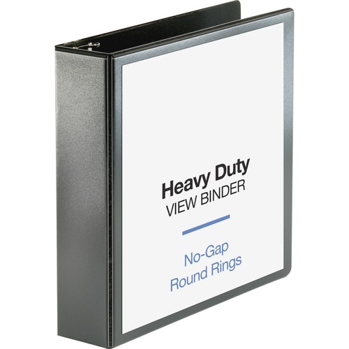 Business Source Heavy-duty View Binder - 2" Binder Capacity - Letter - 8 1/2" x 11" Sheet Size - 475 Sheet Capacity - Fastener(s): Round Ring - Pocket(s): 2, Internal - Polypropylene-covered Chipboard - Black - Non-glare, Clear Overlay, Gap-free Ring, Dur