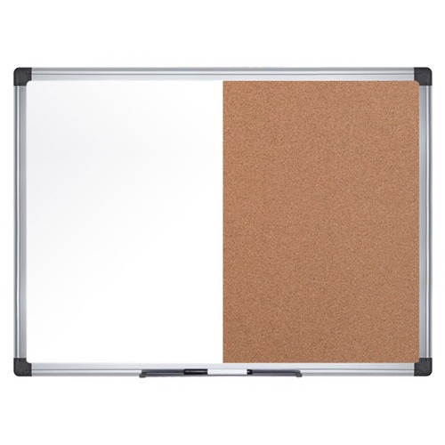 MasterVision Dry-erase Combo Board - 0.50" Height x 36" Width x 48" Depth - Natural Cork, Melamine Surface - Self-healing, Resilient, Easy to Clean, Dry Erase Surface, Durable - Silver Aluminum Frame - 1 Each - TAA Compliant