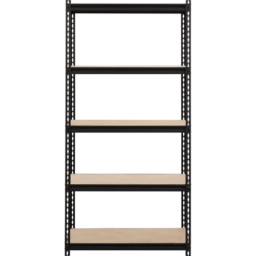 Lorell Iron Horse 2300 lb Capacity Riveted Shelving - 5 Shelf(ves) - 72" Height x 36" Width x 18" Depth - 30% Recycled - Black - Steel, Particleboard - 1 Each