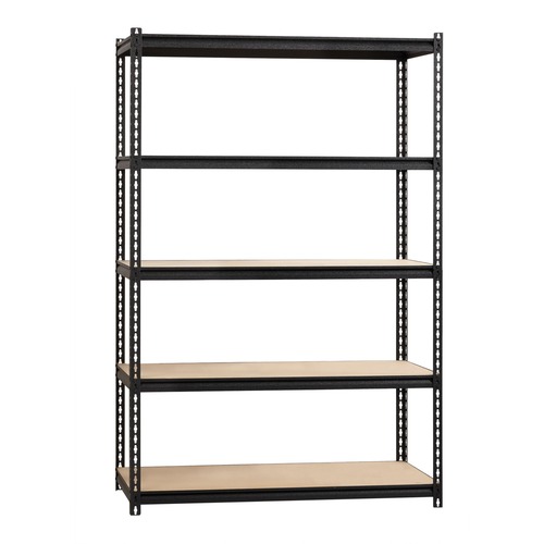 Lorell Iron Horse 2300 lb Capacity Riveted Shelving - 5 Shelf(ves) - 72" Height x 48" Width x 18" Depth - 30% Recycled - Black - Steel, Particleboard - 1 Each