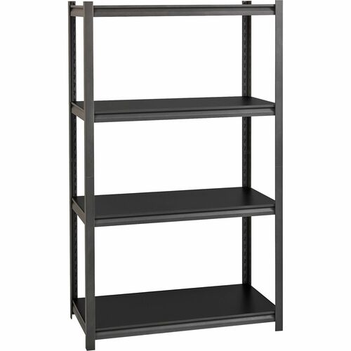 Lorell Iron Horse 3200 lb Capacity Riveted Shelving - 4 Shelf(ves) - 60" Height x 36" Width x 18" Depth - 30% Recycled - Black - Steel, Laminate - 1 Each
