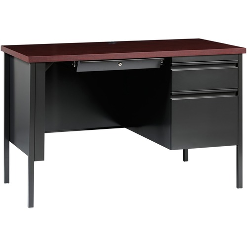 Lorell Fortress Series Mahogany Laminate Top Desk - 45.5" x 24"29.5" , 1.1" Top - Box, File Drawer(s) - Single Pedestal on Right Side - Square Edge = LLR66949