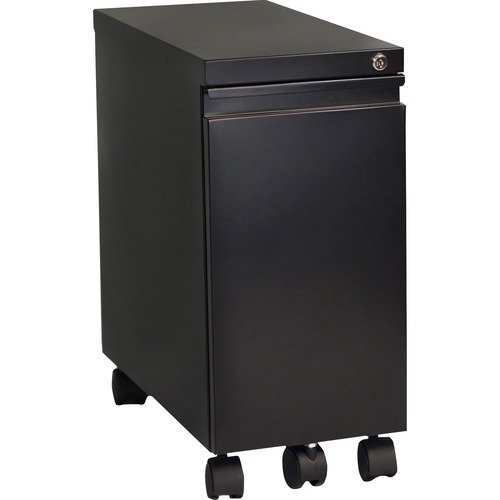 Lorell 5th Wheel Slim Pedestal - 10" x 19.9" x 21.8" for File, Box - Letter, Legal - Anti-tip, Hanging Rail, Lockable, Compact, Casters - Black - Metal - Recycled - Assembly Required = LLR66958