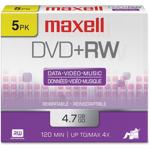 <p>DVD+RWs are designed for high-capacity data storage and high quality video recording. Compatible with DVD+RW drives/recorders. Each offers 4.7GM capacity and 4X recording speed. DVD+RWs achieve up to 1,000 ReWrite cycles with a 50-year archival life.</p>