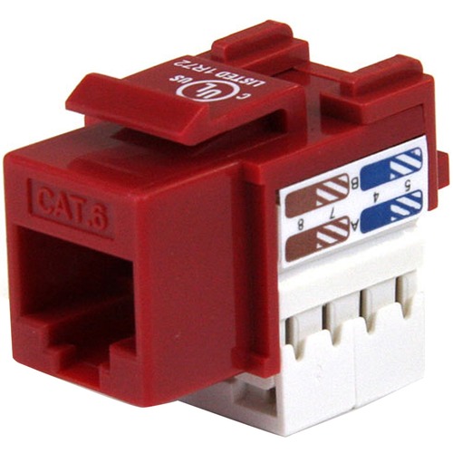 StarTech.com 110 Punch Type Category 6 Keystone Jack - Red - Add a Cat6 RJ45 connection to a wall plate, patch panel or surface connection box