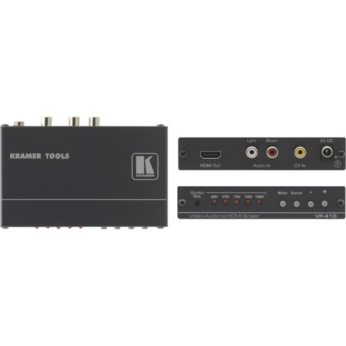 Kramer Composite Video & Stereo Audio to HDMI Scaler - Functions: Video Scaling, Signal Conversion - 1920 x 1080 - Audio Line In - External