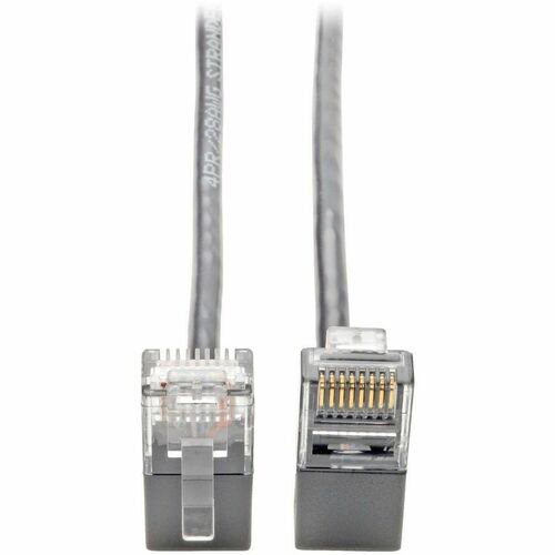 Tripp Lite Cat6 Gigabit Patch Cable Snagless Right-Angle UTP Slim Gray 1ft - Category 6 for Switch, Workstation, Router, Network Device, Patch Panel, Server, Printer, Modem, Scanner, Photocopier - 128 MB/s - Patch Cable - 1 ft - 1 x RJ-45 Male Network - 1