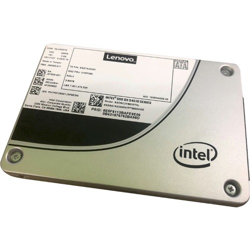 Lenovo D3-S4510 3.84 TB Solid State Drive - 3.5" Internal - SATA (SATA/600) - Read Intensive - 1.9 DWPD - 13414.40 TB TBW - 560 MB/s Maximum Read Transfer Rate - Hot Swappable - 256-bit Encryption Standard - 1 Year Warranty