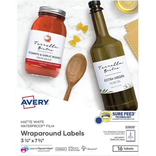 Avery® Durable Waterproof Labels, 3.25" x 7.75" , 16 Total - Waterproof - 3 1/4" Width x 7 3/4" Length - Permanent Adhesive - Rectangle - Laser, Inkjet - Matte White - Film - 2 / Sheet - 8 Total Sheets - 16 Total Label(s) - 5 - Water Resistant - Print