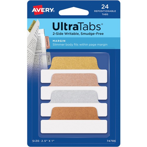 Avery® UltraTabs Repositionable Margin Tabs - 24 Tab(s) - 1" Tab Height x 2.50" Tab Width - Clear Film, Gold Paper, Rose Gold, Copper Tab(s) - 24 / Pack