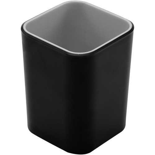 Advantus Fusion Pencil Cup - 4" Height x 2.8" Width x 2.8" Depth - Polystyrene - Black, Gray - Sturdy - 1 Each