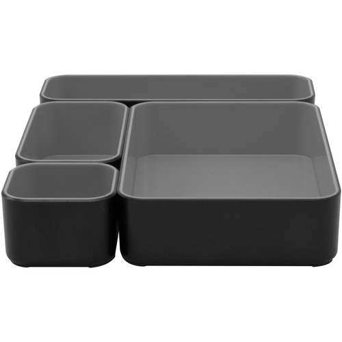 Advantus Fusion Stackable Desktop Storage Bins - 2" Height x 12" Width9" Length - Desktop - Black, Gray Exterior, Interior - Plastic - 4 / Each