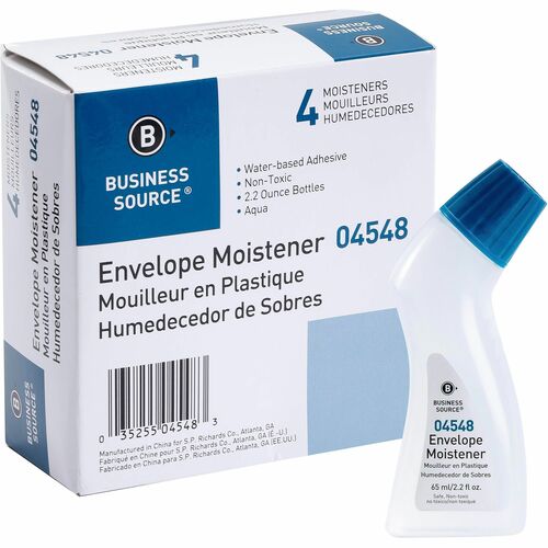 Business Source Envelope Moistener - 2.20 fl oz - Blue - Fast-drying, Clog-free, Non-toxic - 4 / Pack