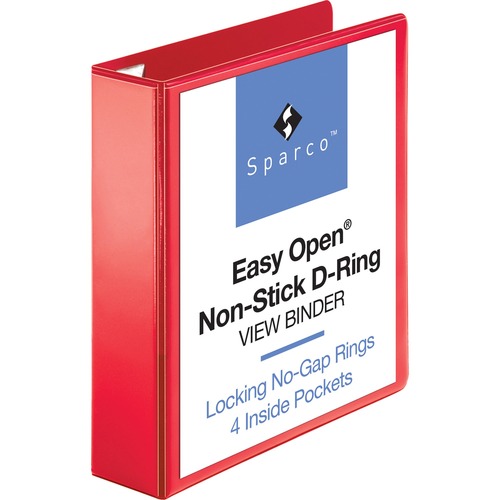 Business Source Red D-ring Binder - 2" Binder Capacity - Letter - 8 1/2" x 11" Sheet Size - D-Ring Fastener(s) - 4 Pocket(s) - Polypropylene - Red - Recycled - Non-stick, Ink-transfer Resistant, Locking Ring - 1 Each