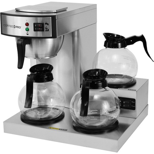 Coffee Pro 3-Burner Commercial Coffee Brewer - 2.32 quart - 36 Cup(s) - Multi-serve - Silver - Glass Body