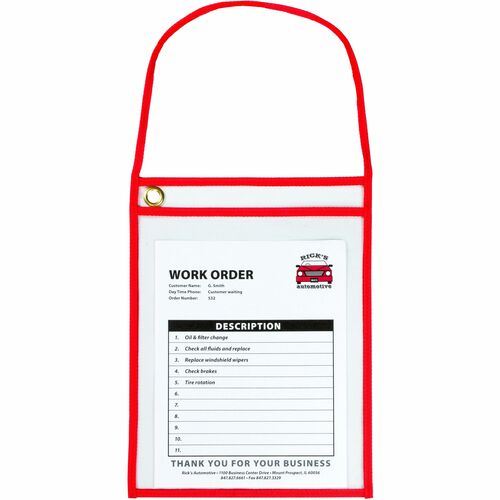 C-Line Hanging Strap Shop Ticket Holder - Support 9" x 12" Media - 15 / Box - Red, Clear