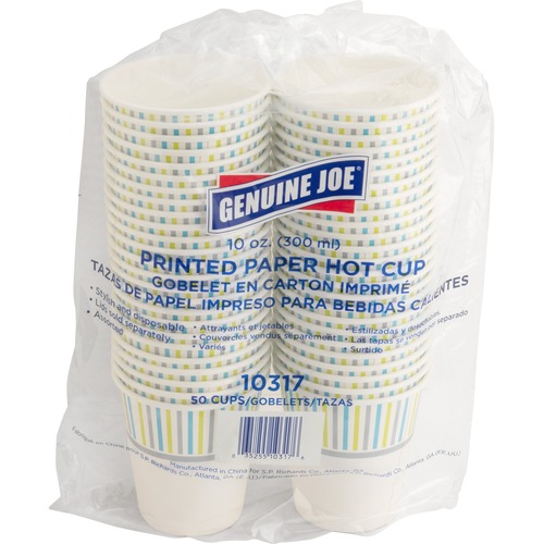 Genuine Joe Hot Cup - 10 fl oz - 50 / Pack - Assorted - Paper - Hot Chocolate, Cappuccino, Tea, Coffee, Beverage