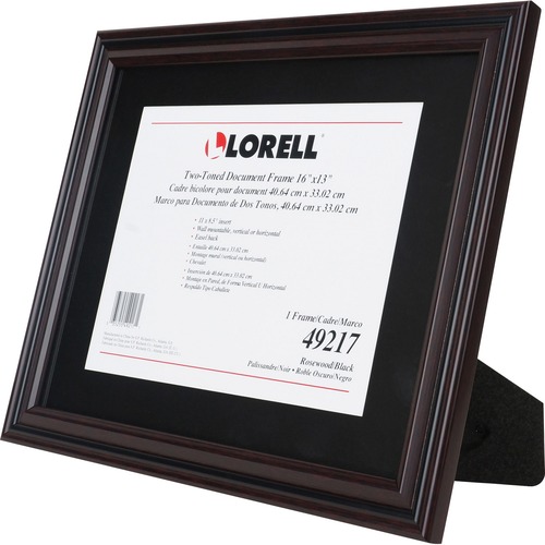 Lorell 2-toned Certificate Frame - 13" x 16" Frame Size - Holds 8.50" x 11" Insert - Rectangle - Desktop - Horizontal, Vertical - 1 Each - Rosewood