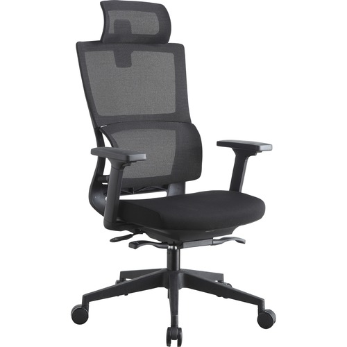 Lorell High Back Mesh Chair w/ Headrest - Black Seat - Black Back - High Back - 5-star Base - 1 Each