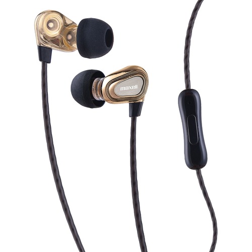 Maxell Dual Driver Earbuds - Stereo - Wired - Earbud - Binaural - In-ear - Gold