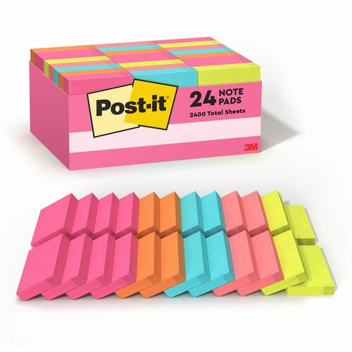 Post-it® Notes Original Notepad Value Pack - Cape Town Color Collection - 1.50" x 2" - Rectangle - 100 Sheets per Pad - Assorted - Self-stick, Recyclable - 2400 / Pack
