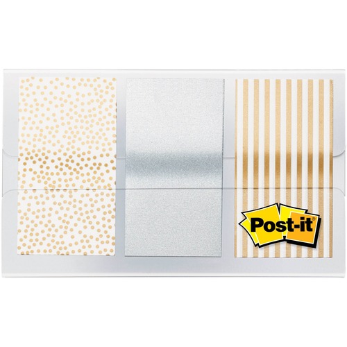 Post-it® Metallic Color Flags in On-the-Go Dispenser - 60 x Assorted Metallic - 1" x 1.75" - 30 Sheets per Pad - Assorted Metallic - Sticky, Removable, Writable, Self-adhesive - 60 / Pack