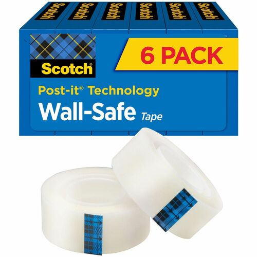Scotch Wall-Safe Tape - 22.22 yd Length x 0.75" Width - 6 / Pack - Translucent