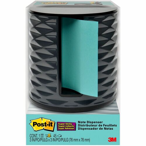 Post-it® Pop-up Aqua Notes Vertical Dispenser - 3" (76.20 mm) x 3" (76.20 mm) Note - Dark Gray